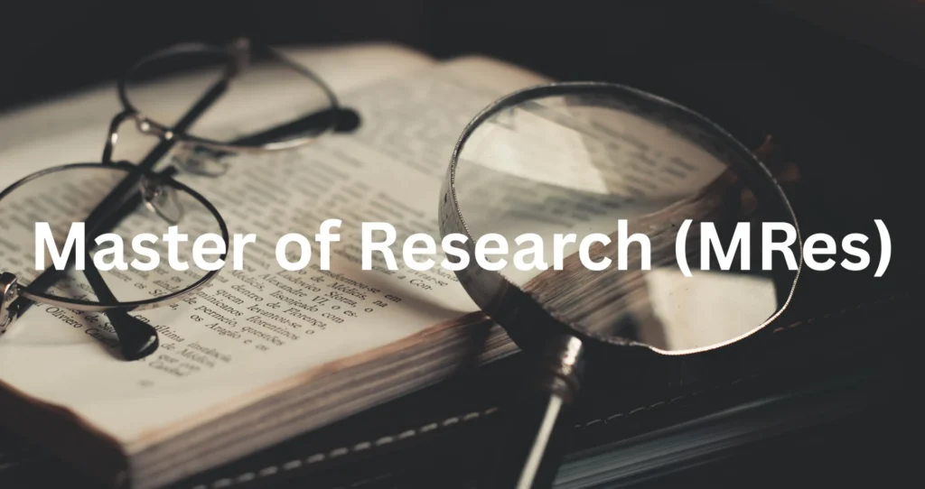 Open book with magnifying glass and spectacles—illustrating a Master of Research (MRes) study guide for Bangladeshi students planning to study in the UK
