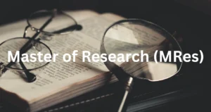 Open book with magnifying glass and spectacles—illustrating a Master of Research (MRes) study guide for Bangladeshi students planning to study in the UK