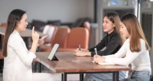 Students consulting with a UK education agent for study abroad guidance