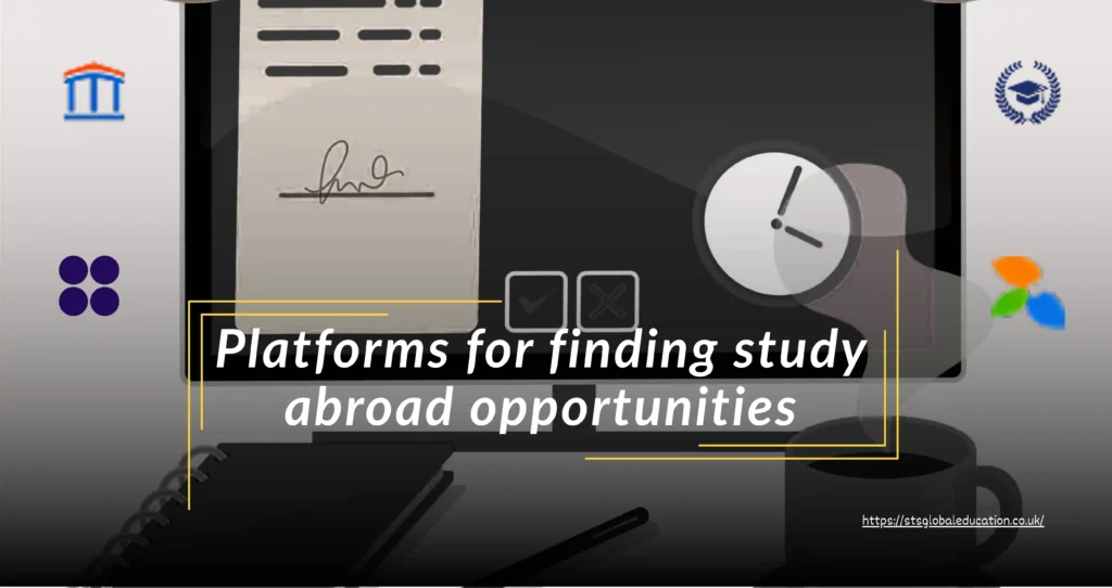 Online platforms for finding study abroad opportunities – illustrated cover image featuring documents, icons, and study-related elements.