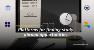 Online platforms for finding study abroad opportunities – illustrated cover image featuring documents, icons, and study-related elements.