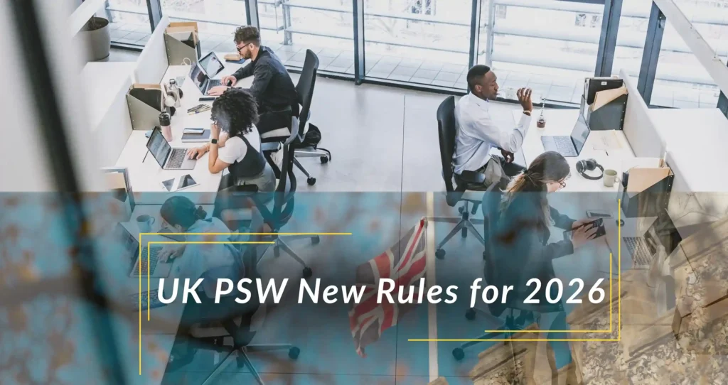 this image shows the UK PSW New Rules 2025, updated visa duration, costs, eligibility, and how can stay longer in the UK.